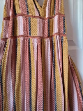 Roxy Striped Pink, Mustard & Charcoal Mini Dress